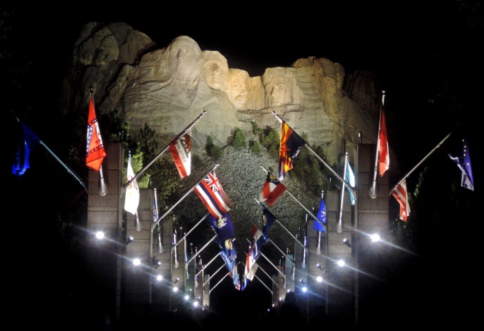 Avenue of the flags, and goodnight to Mount Rushmore